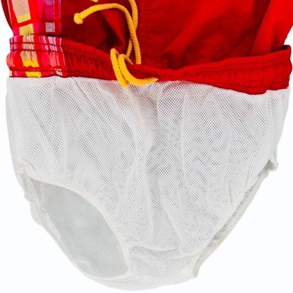 VTG 90s OP Ocean Pacific Swim Shorts Trunks Mens M Red Plaid Elastic Waist Liner - Picture 8 of 12